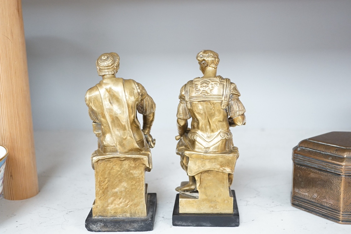A pair of gilt bronze studies of Roman Generals c. 1900, raised on square bases, 17.5cm high. Condition- one base chipped